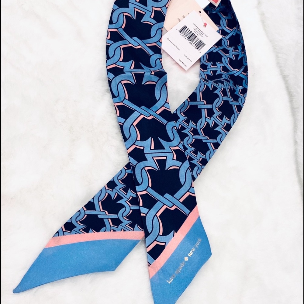 Kate Spade Blue Link Skinny 100% silk scarf bag tie, Bandana, woman’s accessorie